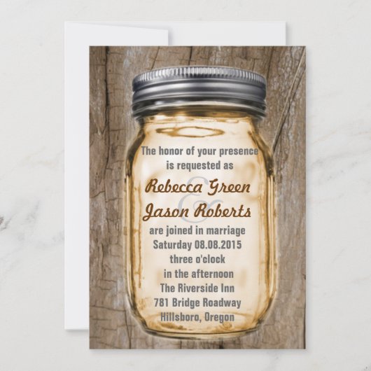 Invitation marron grain de bois campagne rustique mariage pot (Devant)