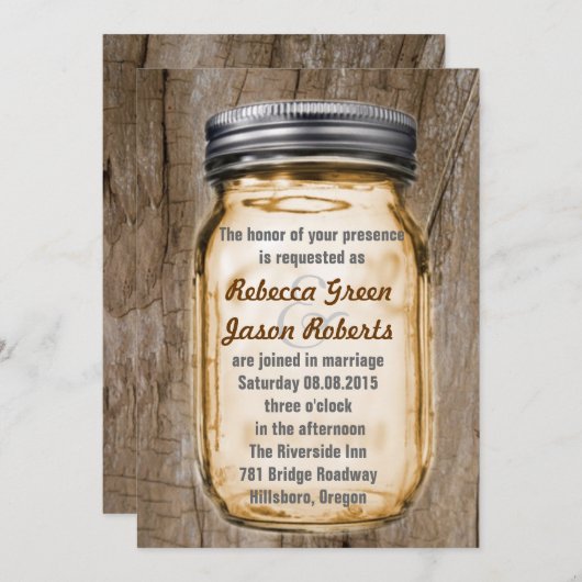Invitation marron grain de bois campagne rustique mariage pot (Devant / Derrière)