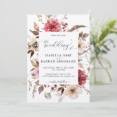 Invitation Marron rouge rose vif tout en 1 QR Code Mariage (Debout devant)