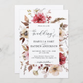 Invitation Marron rouge rose vif tout en 1 QR Code Mariage (Devant / Derrière)