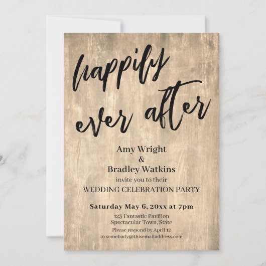 Invitation Marron rustique Bois Tout Juste Mariés Réception d (Devant)