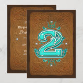 Invitation Marron rustique occidental et turquoise DEUX 2 2èm (Devant / Derrière)