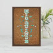 Invitation Marron rustique occidental et turquoise MIS QUINCE (Debout devant)