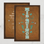 Invitation Marron rustique occidental et turquoise MIS QUINCE (Devant / Derrière)