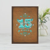 Invitation Marron rustique occidental et turquoise QUINZE 15 (Debout devant)
