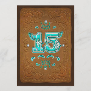Invitation Marron rustique occidental et turquoise QUINZE 15
