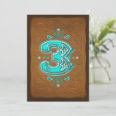 Invitation Marron rustique occidental et turquoise TROIS 3 3è (Debout devant)