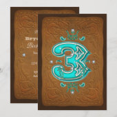 Invitation Marron rustique occidental et turquoise TROIS 3 3è (Devant / Derrière)