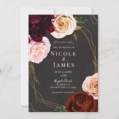 Invitation Marron Rustique & Or Moderne Fleurs Sombres Mariag (Devant)