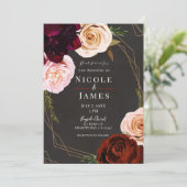 Invitation Marron Rustique & Or Moderne Fleurs Sombres Mariag (Debout devant)