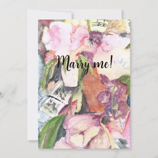 Invitation Marry me Watercolor agenda de musique florale (Devant)
