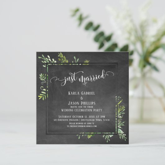 Invitation Marry Script Bouquet de verdure sur le tableau de  (Debout devant)