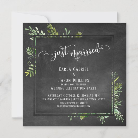 Invitation Marry Script Bouquet de verdure sur le tableau de  (Devant)