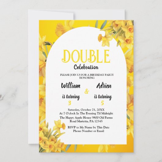 Invitation Mars naissance Daffodil Double fête Anniversaire (Devant)