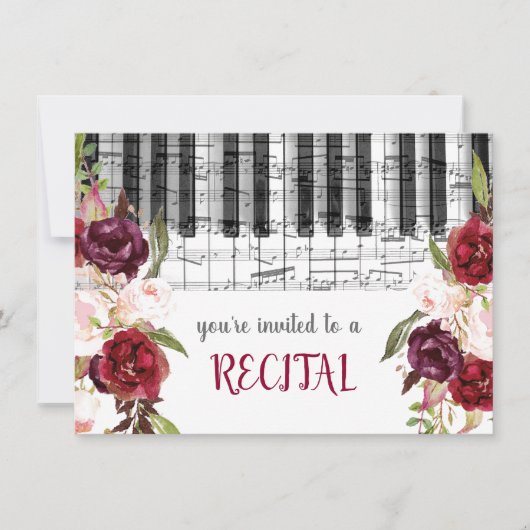 Invitation marsala aquarelle fleurs musique récital (Devant)