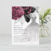 Invitation Marsala Argent Floral Mariage robe Fête des mariée (Debout devant)