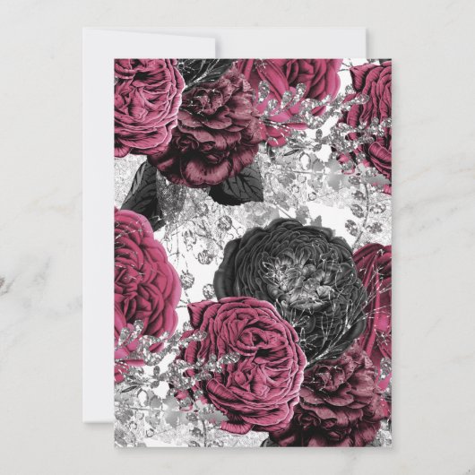 Invitation Marsala Argent Floral Mariage robe Fête des mariée (Dos)