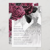 Invitation Marsala Argent Floral Mariage robe Fête des mariée (Devant / Derrière)
