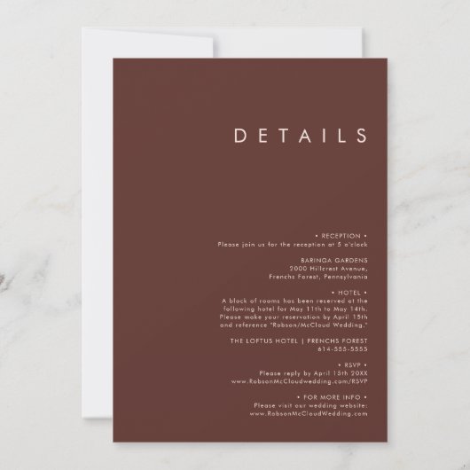 Invitation Marsala Autumn Floral | Blanc Tout en un mariage (Dos)