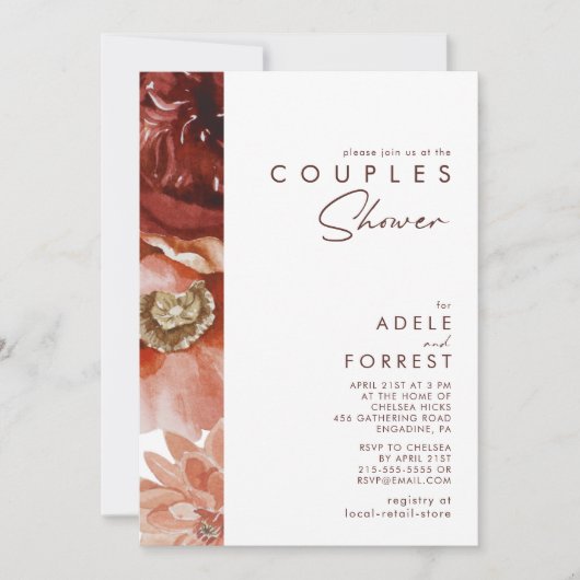 Invitation Marsala Autumn Floral | Douche Couples Blanches (Devant)