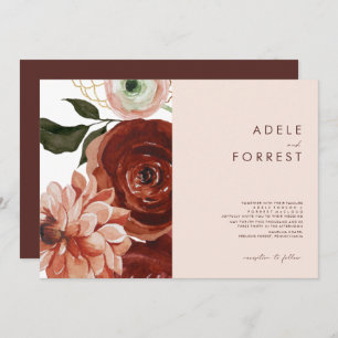 Invitation Marsala Autumn Floral   Mariage horizontal vierge