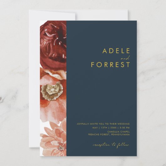 Invitation Marsala Autumn Floral | mariage tout en un (Devant)
