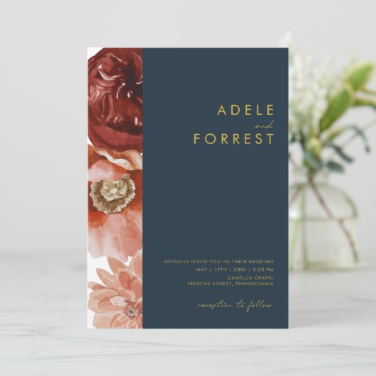 Invitation Marsala Autumn Floral | mariage tout en un (Debout devant)