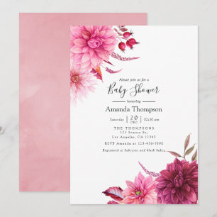 Invitation Marsala - Baby Shower Floral Bourgogne et Rose