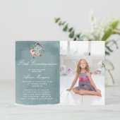 Invitation marsala bleu marine première communion florale (Debout devant)