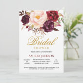 Invitation Marsala bleu rose floral bordeaux et or nuptiale (Debout devant)