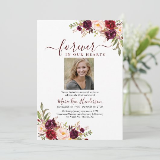 Invitation Marsala Blush Boho Service commémoratif Funéraille (Debout devant)