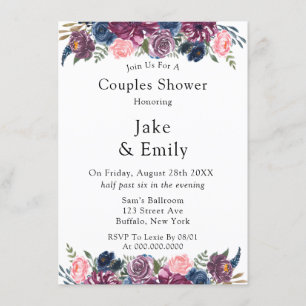 Invitation Marsala Blush Rose Marine Peony Couples Douche