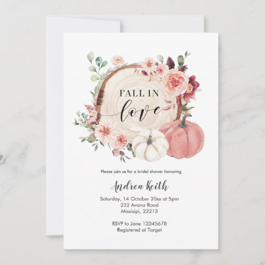 Invitation marsala blush tomber amoureux citrouille douche nu (Devant)