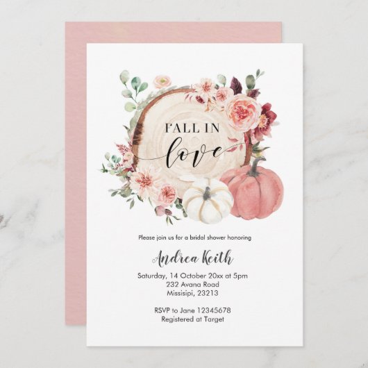 Invitation marsala blush tomber amoureux citrouille douche nu (Devant / Derrière)