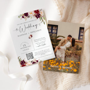 Invitation Marsala Boho Mariage Moderne Minimal QR Code Photo