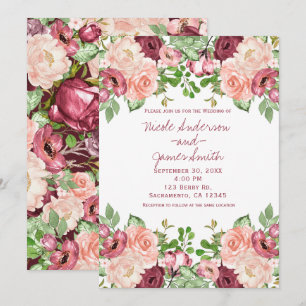 Invitation Marsala Bordeaux Brun Rustique Floral Mariage