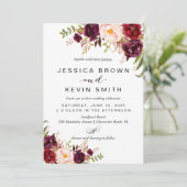 Invitation Marsala bordeaux fleurs (Debout devant)