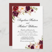 Invitation Marsala bordeaux floral (Devant / Derrière)