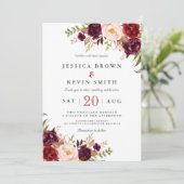 Invitation Marsala bordeaux floral (Debout devant)