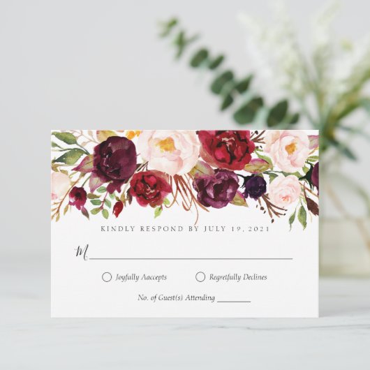 Invitation Marsala bordeaux floral RSVP V3 (Debout devant)