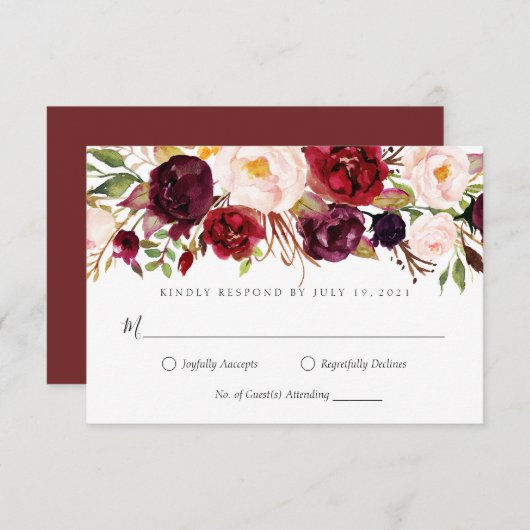 Invitation Marsala bordeaux floral RSVP V3 (Devant / Derrière)