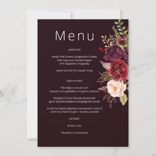 Invitation Marsala bordeaux foncé et menu floral