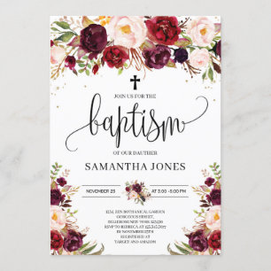 Invitation Marsala bordeaux marsala rustique moderne baptême 