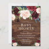 Invitation Marsala Bourgogne Baby shower rustique rouge et bl (Devant)