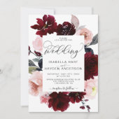 Invitation Marsala Bourgogne Blush Mariage floral rose roux (Devant)