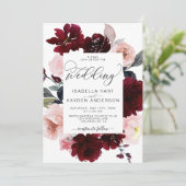 Invitation Marsala Bourgogne Blush Mariage floral rose roux (Debout devant)