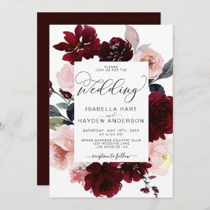 Invitation Marsala Bourgogne Blush Mariage floral rose roux