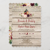 Invitation Marsala Bourgogne Fleur Brunch & Bubbly (Devant / Derrière)