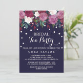 Invitation Marsala & Bourgogne Floral sur la Navy Bridal Tea  (Debout devant)