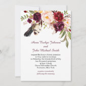 Invitation Marsala Bourgogne Roses Blanches Plumes Boho Maria (Devant)